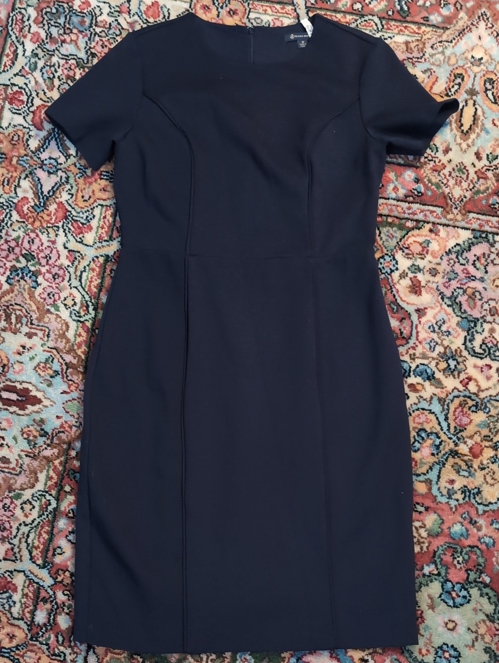 Brooks Brothers Dark Navy Short-Sleeve Midi Sheath Dress